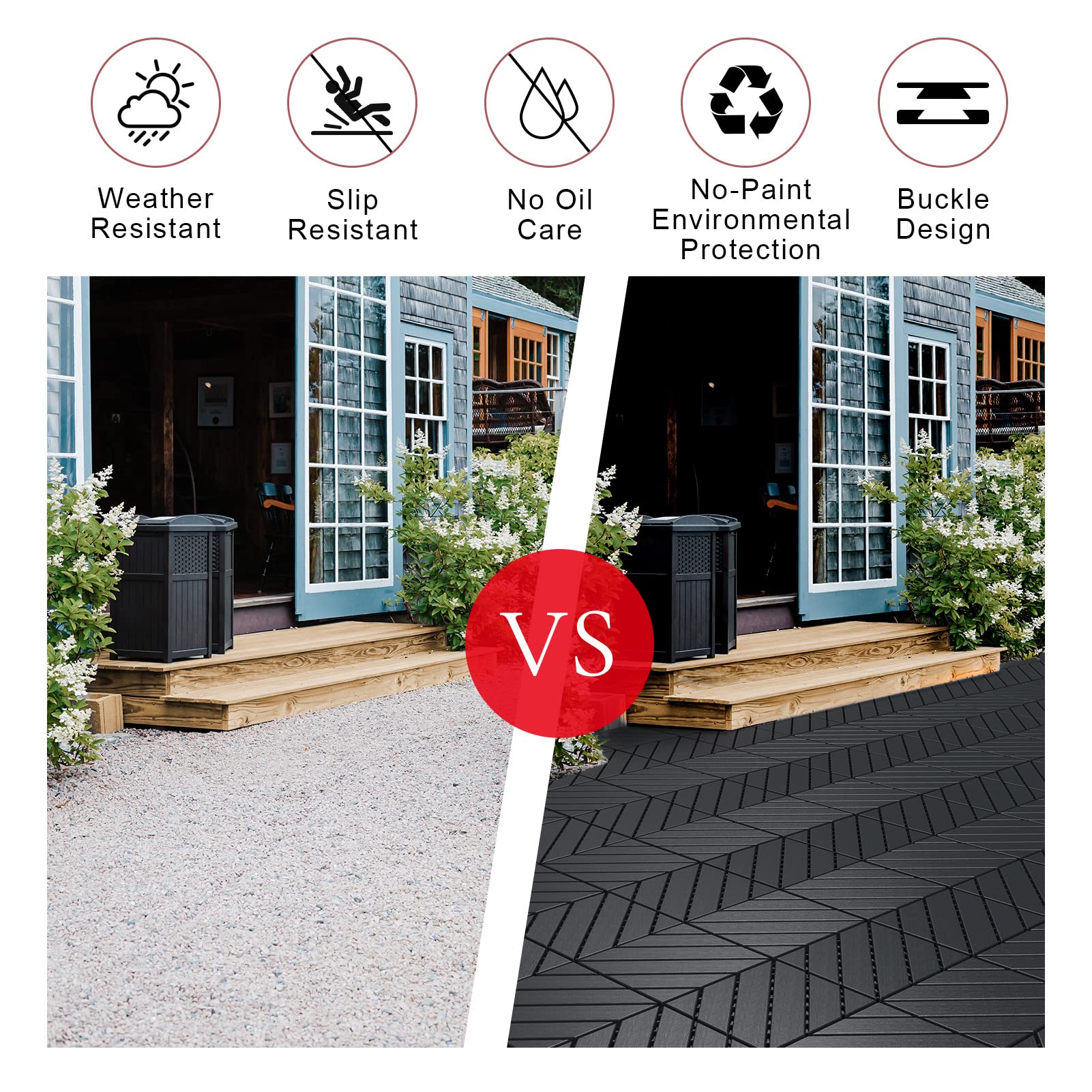 VANCASTLE Plastic Interlocking Deck Tiles, 11.8"x11.8"(Pack of 9), Patio Flooring Outdoor Waterproof All Weather Use for Garden Poolside Front/Back Yard, Dark Grey - WoodArtSupply