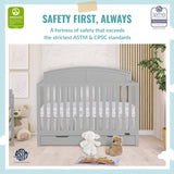 Dream On Me Storybrooke 5 in 1 Convertible Crib with Under Drawer in Pebble Grey, JPMA & Greenguard Gold Certified, Made of Sustainable Pinewood, Non-Toxic Water-Based Paint Finish Dream On Me