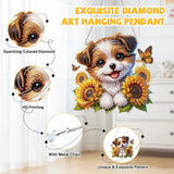 Bowetile Dog Diamond Art Hanging Kits for Adults Kids, 5D Special Shape Diamond Painting Sunflowers Pendant Kits, Animal Gem Art Suncatchers Painting Window Ornament for Home Garden Wall Decor Bowetile