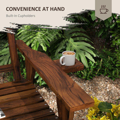 Outsunny Carbonized Wood 2-Person Garden Bench with Cupholder Armrests - WoodArtSupply