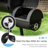 GREEN PARTY Offset Smoker Charcoal Grills with 28-Inch Cook Chamber, Barrel Smoker and Charcoal Grill Combo, 512 Sq. In. Space Barrel Charcoal Smoker Grill for Outdoor BBQ Patio Backyard Cooking GREEN PARTY