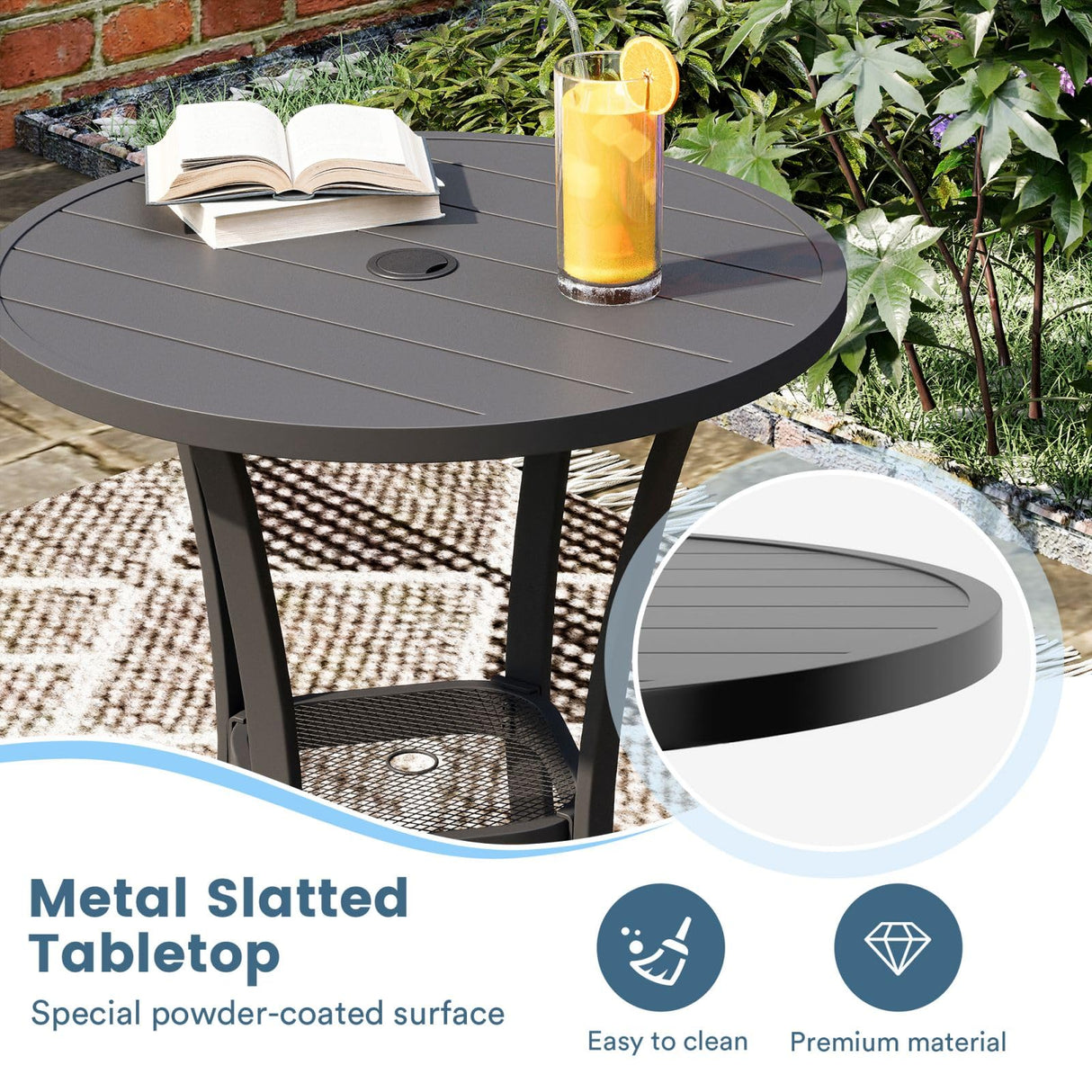 DIFY Patio Bar Height Table, Grey 28" Round Outdoor Pub Table with 1.57" Umbrella Hole for Bistro, Garden, Poolside and Balcony DIFY