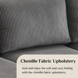 Karl home U-Shape Sectional Sofa Couch 111" Modern 4-Seat Sofa with Chaises Corduroy Fabric Upholstered Covertible Couch with Wood Grain Legs for Living Room, Reception Room, Apartment, Dark Gray Karl home