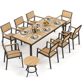 Pamapic 10-Piece Outdoor Dining Set, Patio Aluminum Furniture with Plastic-Wood Table Top & 8 Stackable Chairs, Outdoor Furniture Set for Patio Garden Poolside (Teak) Pamapic