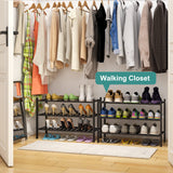 3-Tier Black Bamboo Shoe Rack for Entryway, Stackable | Foldable | Natural, Shoe Shelf Storage Organizer for Hallway Closet, Free Standing Shoe Racks for Indoor Outdoor viewcare