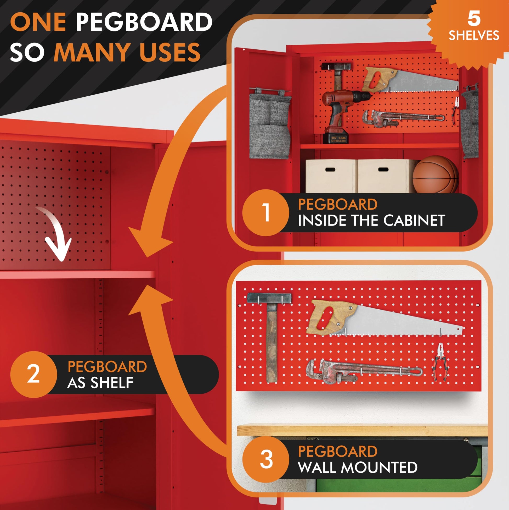 METALTIGER Metal Storage Cabinet with Digital Lock | Garage Storage Cabinet | Pegboard | 71" Lockable Tool Cabinet | Locking Cabinets (Red) - WoodArtSupply