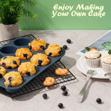 Vnray 2 Pack Silicone Muffin Baking Pan & Cupcake Tray 12 Cup - Nonstick Cake Molds/Tin, Silicon Bakeware, BPA Free, Dishwasher & Microwave Safe (12 Cup Size, Grey) Vnray