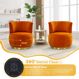 SLEERWAY 360° Swivel Barrel Chair Set of 2, Modern Velvet Round Accent Chair, Comfy Upholstered Small Armchair with Gold Metal Base for Living Room Bedroom Nursery Office Sillas para Sala, Orange SLEERWAY