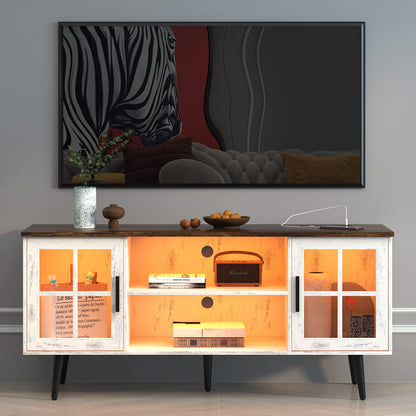 LVSOMT Modern LED TV Stand with Storage, Entertainment Center Cabinet for Living Room, Media Console with 24 Color Lighting (Wood White - RGB)