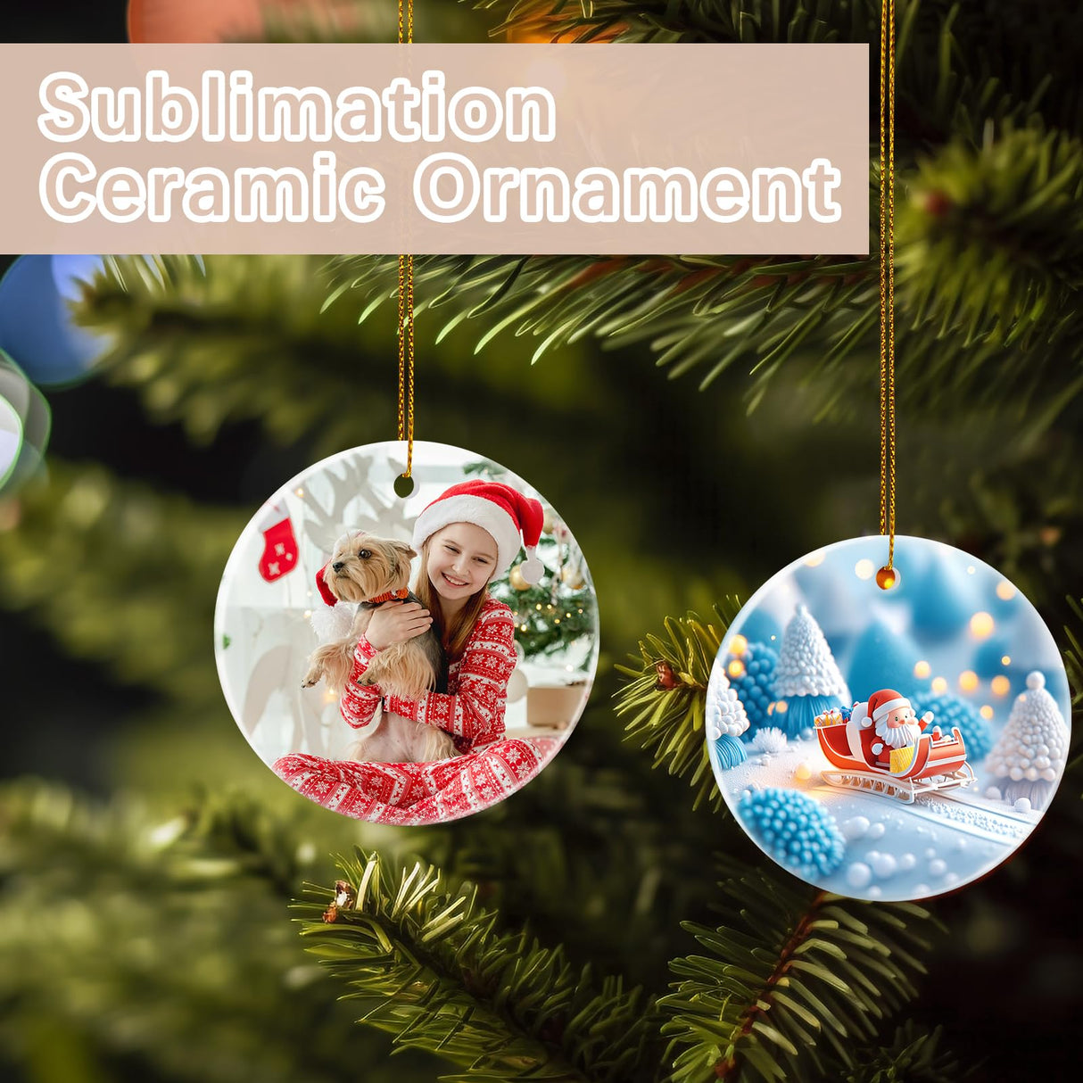25 PCS Sublimation Ceramic Ornament Blank 3 inch White Round Christmas Ceramic Decoration Crafting DIY Personalized Home Decor Bulk Two-Sided Printed ORJ