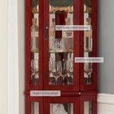 Eyisean Lighted Corner Curio Cabinet 70" Glass Display Cage with 6 Tempered Adjustable Shelves, Freestanding Home Bar Cabinet with Door, Rack for Liquor Storage and Living Room (Cherry) Eyisean