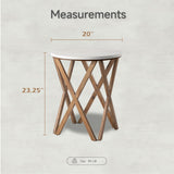 LONYKE Round End Table, Distressed White Top with 4-Legs Base Beside Table for Modern Farmhouse, Boho Decor, White and Natural LONYKE