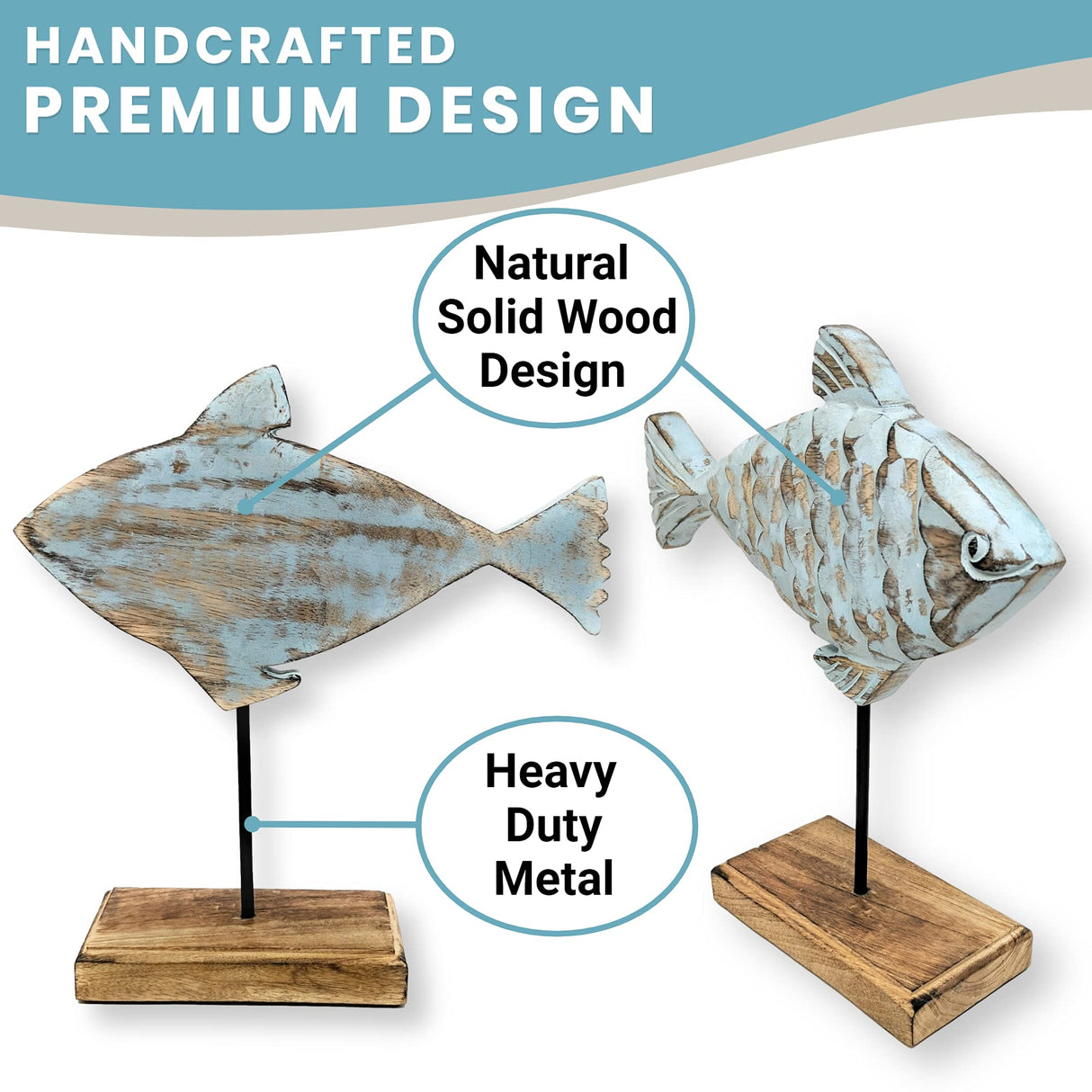 Wooden Fish Sculpture Home Decor | Surgeon Fish Statue on Base Stand | Coastal Beach House Decor Art Piece | Rustic Centerpiece Table Decor for Office, Living Room (Surgeon Fish) Farmhouse World