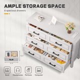 YITAHOME 6-Drawer Dresser with Built-in Power Outlet, Wood TV Stand with 6 Large Drawers and Bar Handles, White Dresser Chest of Drawers for Living Room, Hallway, Entryway YITAHOME