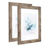 KAIWIN 100% Solid Wood Brown 11x14 Picture Frame 2 Pack Display Picture 8x10 with Mat, HD Glass Inside, Rustic Wooden Photo Frames for Wall Mounting KAIWIN