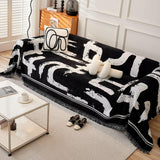 VClife Boho Couch Cover Black and White Sofa Cover Thick Non-Slip Chenille Couch Cover for 3 Cushion Couch Sofa (71" X 134") Pet-Friendly Breathable L Shape Sofa Cover Loveseat Cover with Tassel VClife