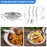 Odoland 15pcs Camping Cookware Mess Kit, Non-Stick Lightweight Pot Pan Kettle Set with Stainless Steel Cups Plates Forks Knives Spoons for Camping, Backpacking, Outdoor Cooking and Picnic Odoland