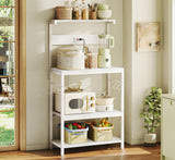 SUPERJARE Kitchen Bakers Rack with Power Outlet, Coffee Bar Table 4 Tiers, Microwave Stand with 6 S-Shaped Hooks, Storage Shelf Rack for Spices, Pots and Pans - White SUPERJARE