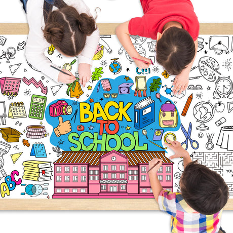 Nufiwra Giant Back to School Coloring Poster – 30 x 72 Inch Welcome Back Tablecloth – Fun Classroom Decoration & First Day of School Activity – Party Table Cover for Home, Events, or Teachers Nufiwra