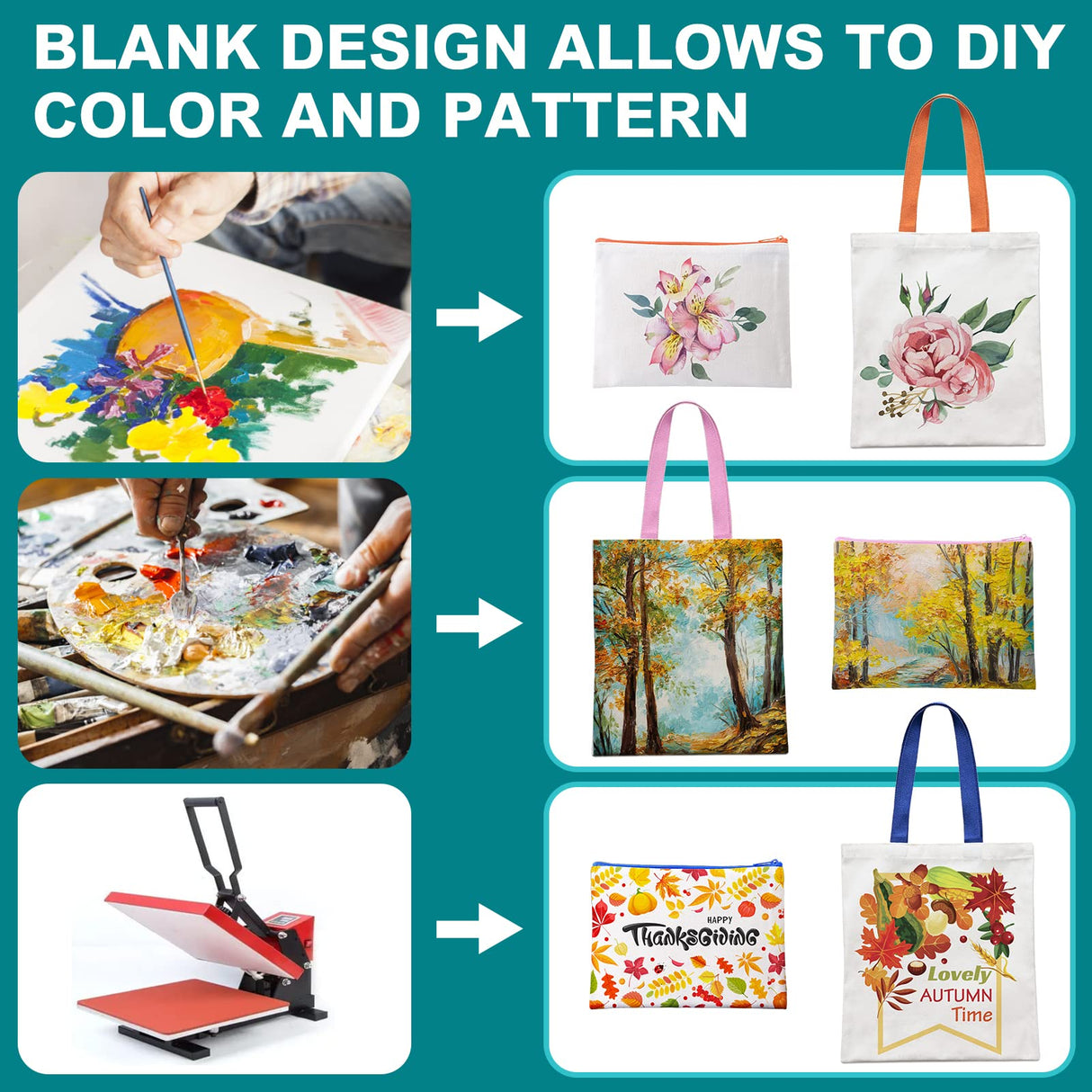 MAFYE 30 Pack Sublimation Blanks Tote bags, Reusable Grocery Bags DIY Heat Transfer Canvas Tote Bags Cosmetic Makeup Bags Shopping Bags with Customized Color for DIY, Advertising, Christmas Craft MAFYE