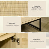 HOMCOM Accent Cabinet, Sideboard Buffet Cabinet with Rattan Doors, Adjustable Shelf and Metal Base, Boho Storage Cabinet for Living Room, Kitchen, Natural HOMCOM