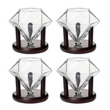 Set of 4 Diamond Whiskey & Wine Glasses With Wood Stands 10oz - Wine, Whiskey, Water, Diamond Shaped, Diamonds Collection Sparkle Patented Wine Savant - Stands Alone, Or on Stand, Cocktail Barware The Wine Savant