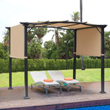 Outsunny 8' x 10' Retractable Pergola Canopy Steel Frame Polyester Fabric Gazebo with Retractable Canopy Shade Awning Outsunny