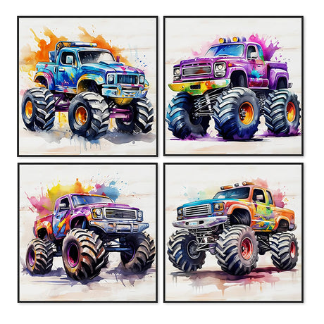 Fairyland JinWenn Diamond Painting Kits for Adults - 4 Pack Colorful Monster Truck DIY 5D Diamond Art Kits Full Drill Diamond Dots Paintings with Diamonds Gem Art and Crafts Home Decor 13.8x13.8 inch Fairyland JinWenn