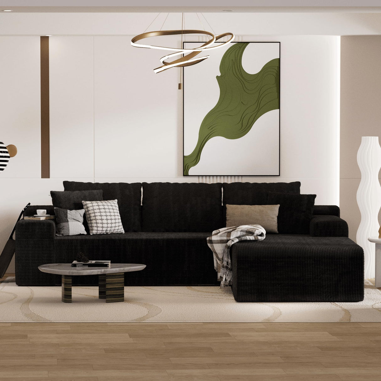 GLAMOUT 105" Convertible Sectional Couch with L-Shape Chaise, Modern Modular Sofa with Deep Seat, 3-Seater Comfy Cloud Couches for Living Room, Bedroom, No Assembly Required, Black GLAMOUT