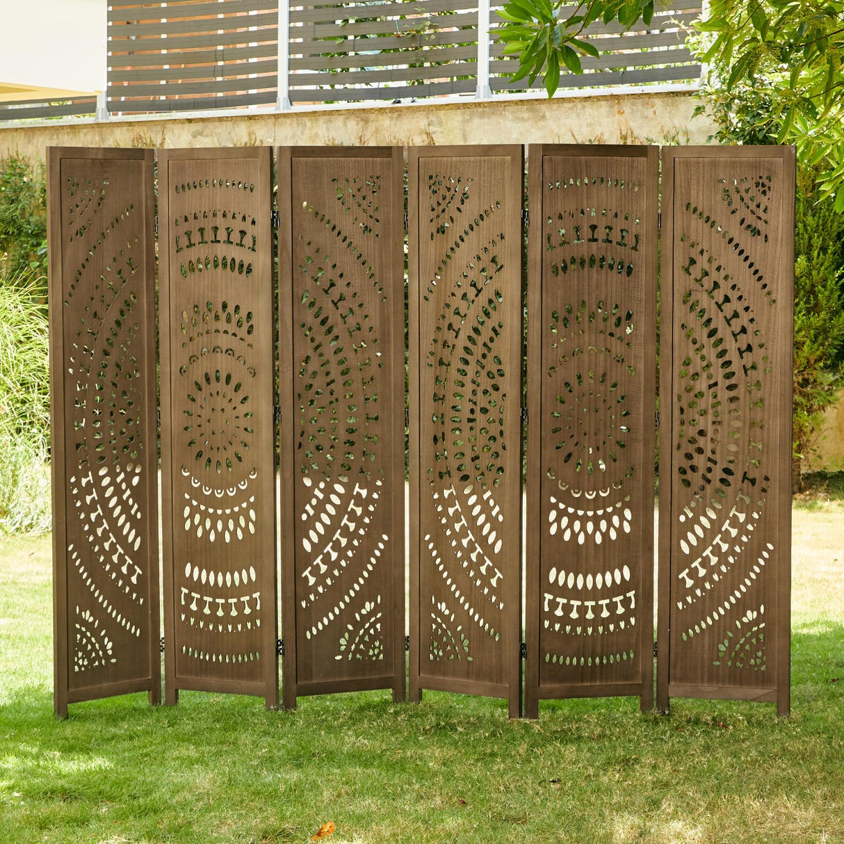 66.9Inch Folding Room Divider, 6 Panels Wood Carved Privacy Screens Free Assembled Freestanding Partition for Bedroom Home Office (Brown) Svimi