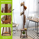 BMOSU Coat Rack freestanding Stand with 2 Shelves Bamboo Wooden Coat Tree Easy Assembly 8 Hooks Standing Jackets Hanger Hallway Office Floor Coat Stand Brown BMOSU