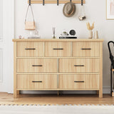 Jocoevol Fluted 7 Drawers Dresser for Bedroom, Boho Chest of Drawers with Metal Handle, Wood Dresser TV Stand, Wooden Closet Clothes Storage Organizer for Living Room, Hallway (Natural Oak) Jocoevol