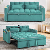 Foldable Sofa Bed with USB Charging Ports, Pull Out Velvet Loveseat Sleeper with Phone Holder, Modern Futon Couch with Cup Holders & Adjustable Backrest for Living Room,Green Merax