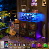 Girapow Small Bar Cart with Wheels, Liquor Cabinet with LED Light, Wine Bar Cabinet with Power Outlets, Home Mini Bar with Wine Rack, Glasses Storage for Kitchen, Dining Room, Living Room, Black Girapow