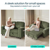 LINSY HOME Loveseat Sofa with Pull Out Couch Chaise: 2-in-1 Convertible 2 Seater Sofa with USB Charging & Cup Holders, Comfy Plush Corduroy Love Seat for Small Spaces Living Room Apartment, Green LINSY HOME