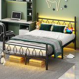 Samurbex Full Size Bed Frame with Headboard,Black Metal Platform Bed Frame Full Size with Charging Station & LED Lights,12-Inch Under Bed Storage,No Box Spring Needed,Noise Free,Easy to Assemble Samurbex