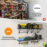 MKZYO Garage Wall Mounted Shelf,Heavy Duty Wall Shelving,Garage Storage Rack with Hooks,Sturdy Shelving,Shelves Organizer with Power Tools Hanger (Black, 35.43×19.68in*2) MKZYO