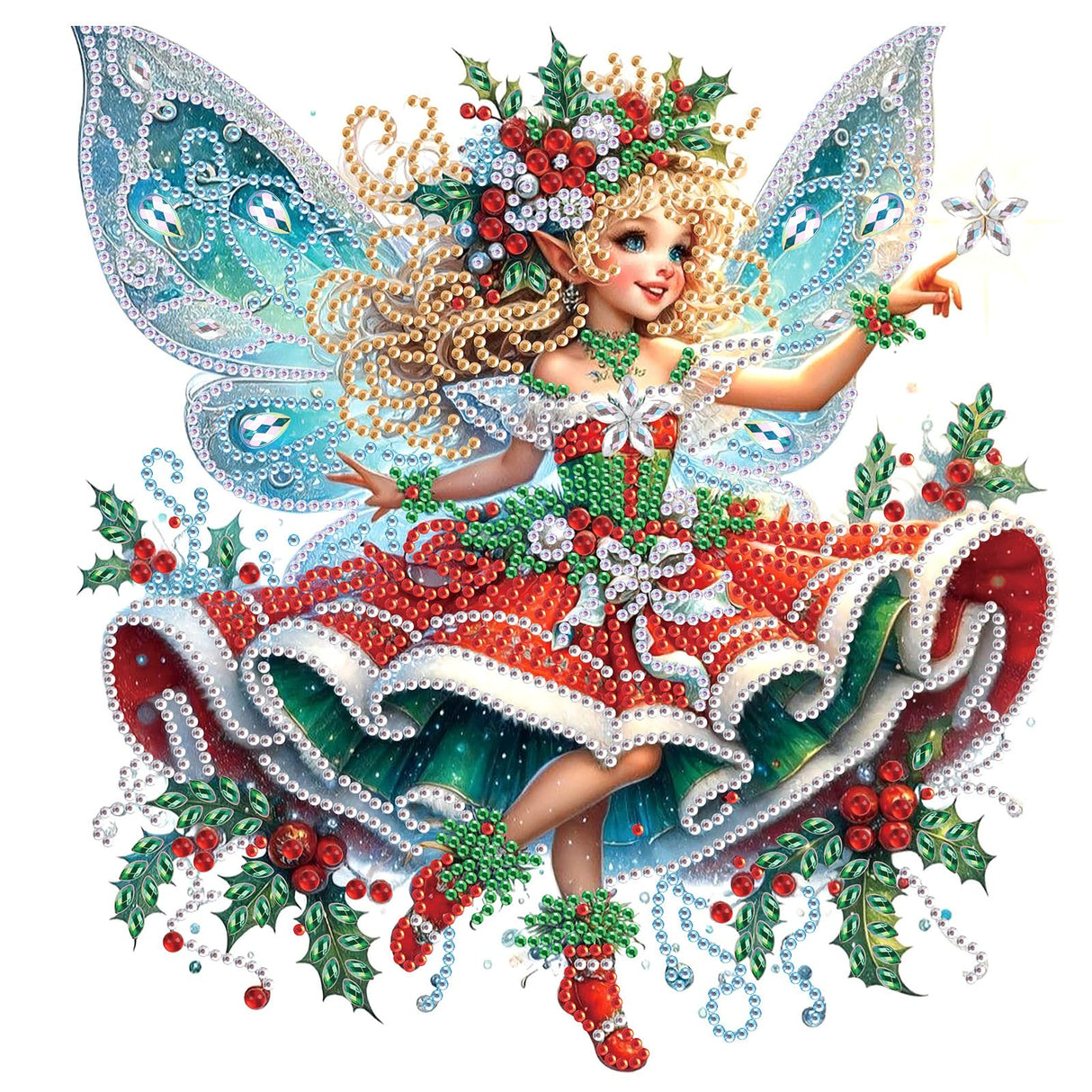 Diamond Art Painting Kit for Adults, 5D Special Shape Diamond Art Kits for Beginners, Crystal Rhinestones Diamond Painting for Home Wall Christmas Decoration Gift 12×12 inch, Christmas Butterfly Fairy AiYuanzsh