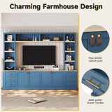 LUMISOL Farmhouse 4-Piece Entertainment Center Wall Unit for TVs up to 75", Large TV Stand with Bookshelves, 6 Drawers & Adjustable Shelves, Rustic Large Media Console for Living Room, Blue LUMISOL