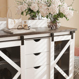 FinerFurnis 77 Inch Farmhouse Hall Tree Bench with 2 Mirrors, Shoe Storage, Coat Rack, Sliding Barn Doors, Wooden Entryway Organizer Furniture for Apartments, Mudroom, Deep Oak FinerFurnis