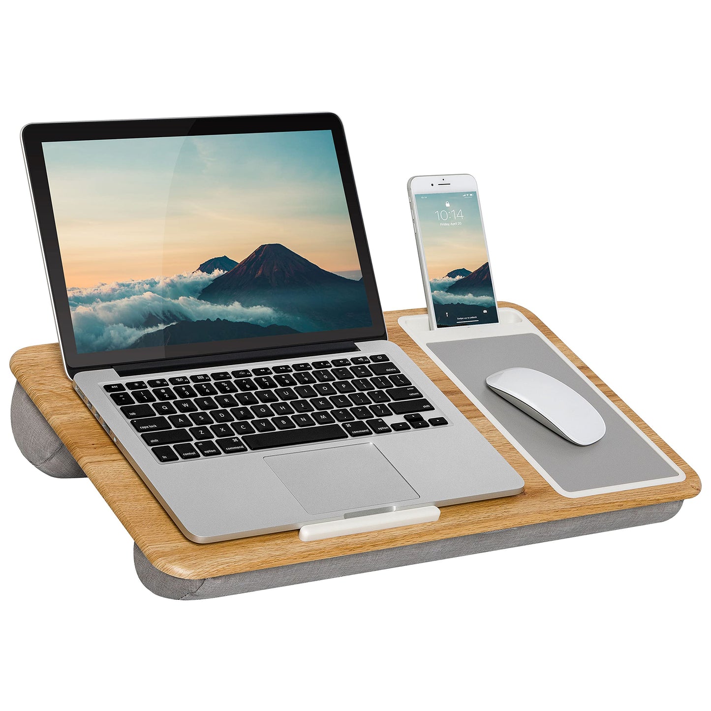 LAPGEAR Home Office Lap Desk with Device Ledge, Mouse Pad, and Phone Holder - Oak Woodgrain - Fits up to 15.6 Inch Laptops - Style No. 91589 - WoodArtSupply