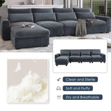 Eafurn Feather Filled Oversized Convertible Modular Sectional Sofa with Movable Ottoman, L Shaped Deep Seat Reversible Sleeper Corner Couch with Waist Pillows for Living Room Furniture Sets Eafurn