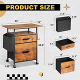NASHZEN File Cabinet Printer Stand, Mobile Filing Cabinet with 2 Storage Drawers, for Hanging A4, Letter Size File Folders, Open Shelf with Storage Bag and Hooks Home Office, Rustic Brown NASHZEN