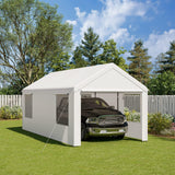 Gardesol Carport, 10' x 20' Heavy Duty Carport with Roll-up Ventilated Windows, Portable Garage with Removable Sidewalls & Doors for Car, Truck, Boat, Car Canopy with All-Season Tarp, White Gardesol