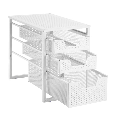Simple Trending 3-Tier Under Sink Cabinet Organizer with Sliding Storage Drawer, Desktop Organizer for Kitchen Bathroom Office, Stackbale,White Simple Trending