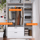 3 Doors Wooden Wardrobe Closet Armoire, White Storage Cabinet for Hanging Clothes, Bedroom Large Capacity Freestanding Armoire,Wood Wardrobe Combination with Shelves (2drawer, White) Fenghua Lizhi