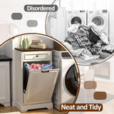 AHB 13 Gallon Tilt Out Trash Cabinet Kitchen Waste Bins, Laundry Hamper Tilt Out Pet Proof Hidden Trash Bin for Kitchen Living Room, Antique White and Brown AHB