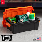 IRIS USA 12 Gallon Lockable Storage Bins with Lids, 2 Pack - Made in USA, Heavy Duty, Stackable Containers, Garage Organizing Bins Moving Tubs, Rugged Sturdy Equipment Utility Box - Black/Orange IRIS USA