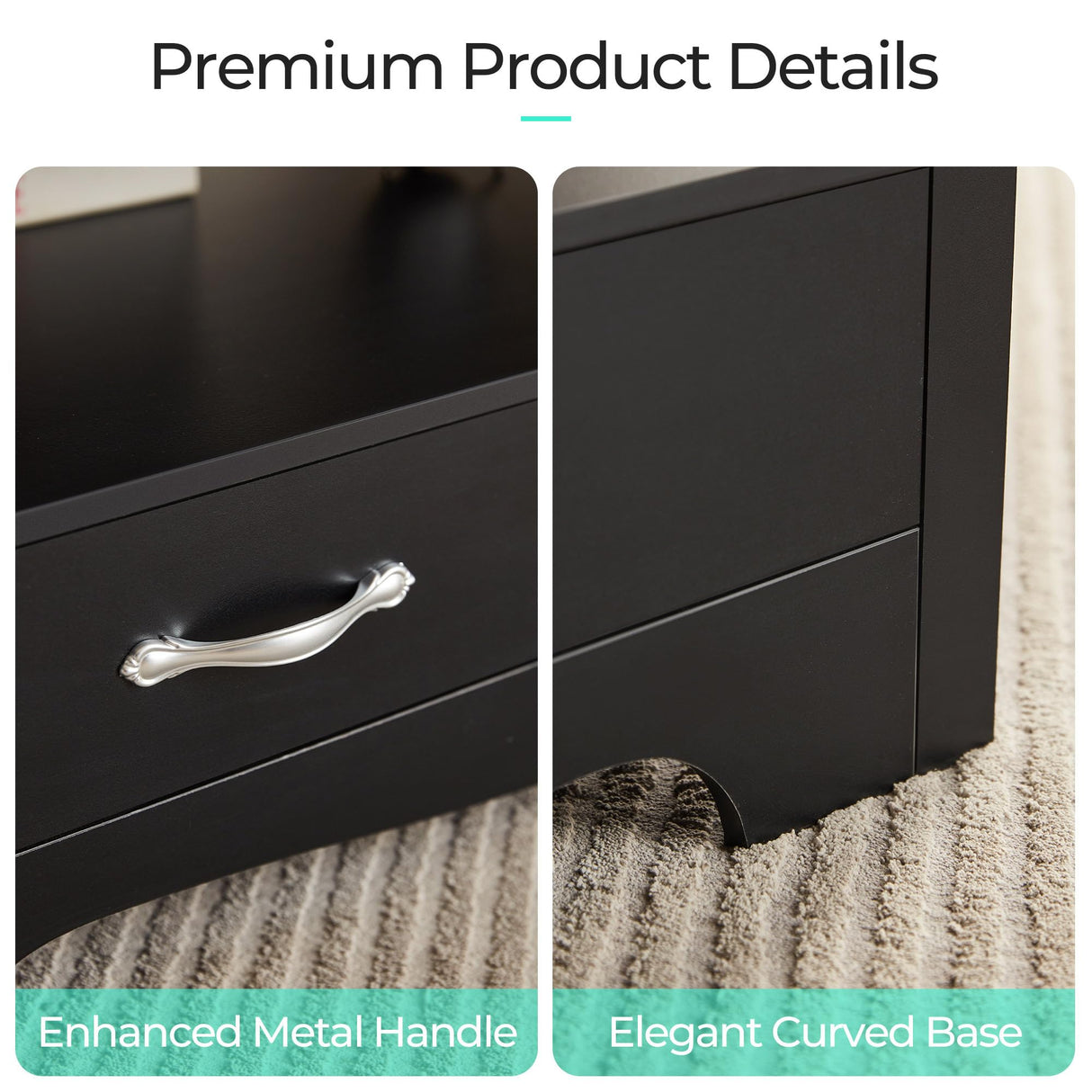 LINSY HOME Farmhouse Coffee Table with Storage, Wood Coffee Table for Living Room, Open Display Area and Storage Drawers with Metal Handles, Chic Style with Curved Base, Black LINSY HOME