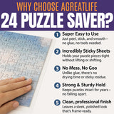 AGREATLIFE 24 Adhesive Puzzle Saver Sheets - Preserve 4 x 1000 Pieces Jigsaw Puzzles - No Stress No Mess - Puzzle Glue Sheets Peel and Stick (24 Sheets with 8 Adhesive Hangers) AGREATLIFE
